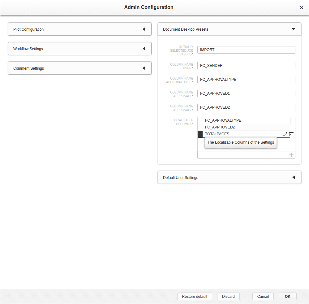 Document Desktop Admin Configuration