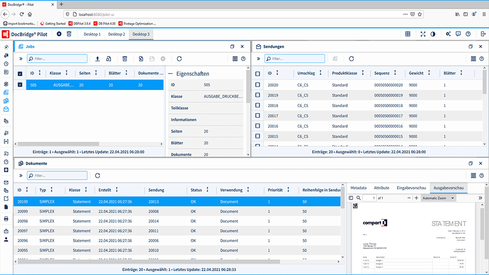 DocBridge® Pilot User Interface (UI) Benutzeroberfläche