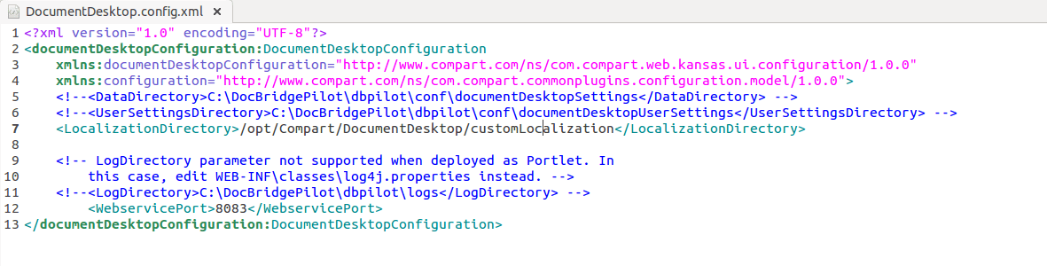 Document Desktop config xml